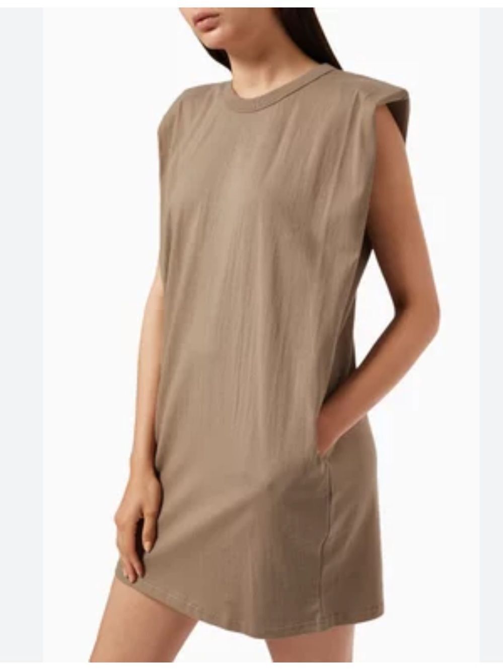 The Frankie Shop Taupe Brown Padded-Shoulder Muscle Tee Dress Sz M